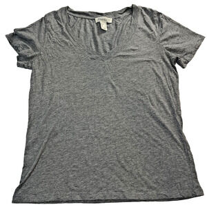 Forever 21 Womens V Neck T Shirt Gray Basic Casual Top Small
